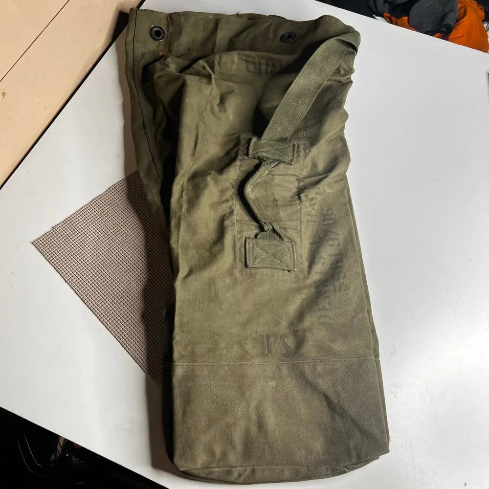 Vintage US Military Canvas Duffel Bag Olive Drab Green Top Load Sea Bag 36 Inch